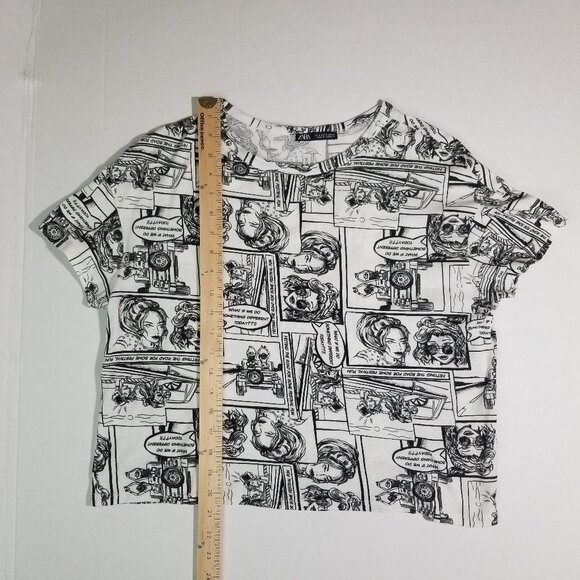 Zara Women Comic Print Top Black/White Small - Picture 3 of 8